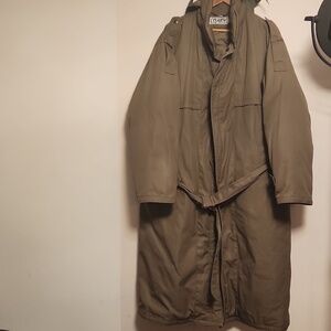 DASH Olive Green Long Puffer Down Trench Coat Size 44 Oversized Mens
